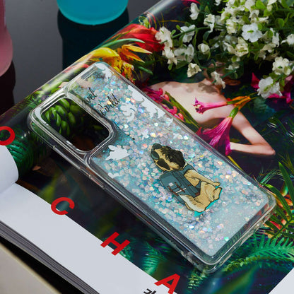 For Samsung Galaxy A13 4G Embossment Pattern Glitter Case Liquid Floating Quicksand Transparent TPU Phone Cover