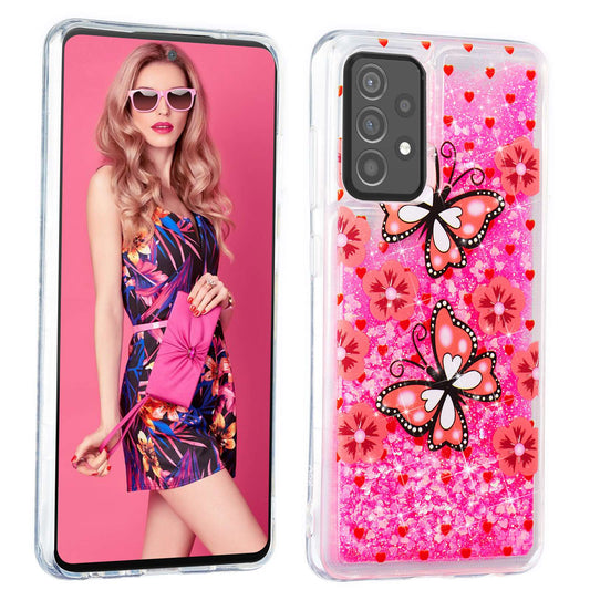 For Samsung Galaxy A13 4G Embossment Pattern Glitter Case Liquid Floating Quicksand Transparent TPU Phone Cover