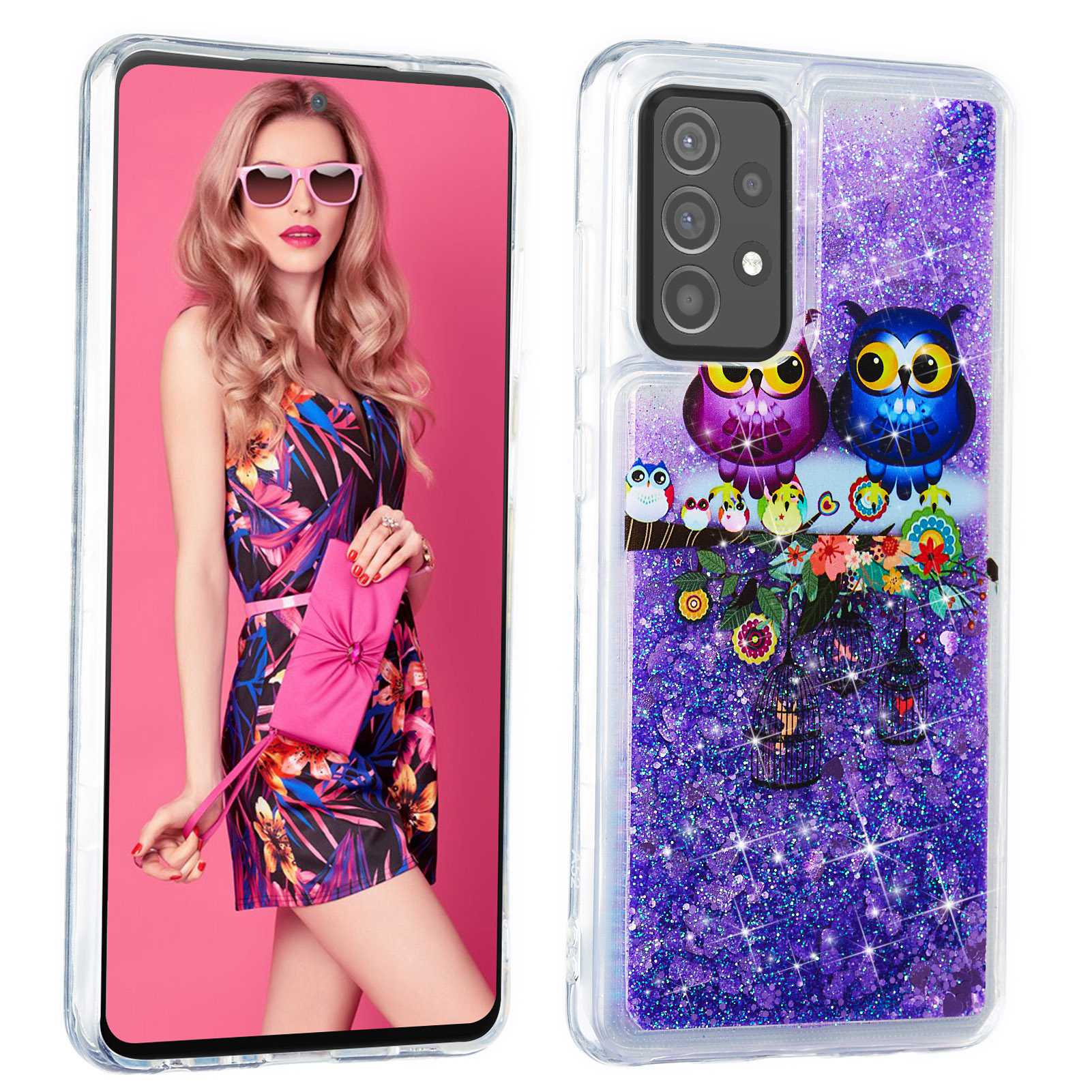 For Samsung Galaxy A13 4G Embossment Pattern Glitter Case Liquid Floating Quicksand Transparent TPU Phone Cover