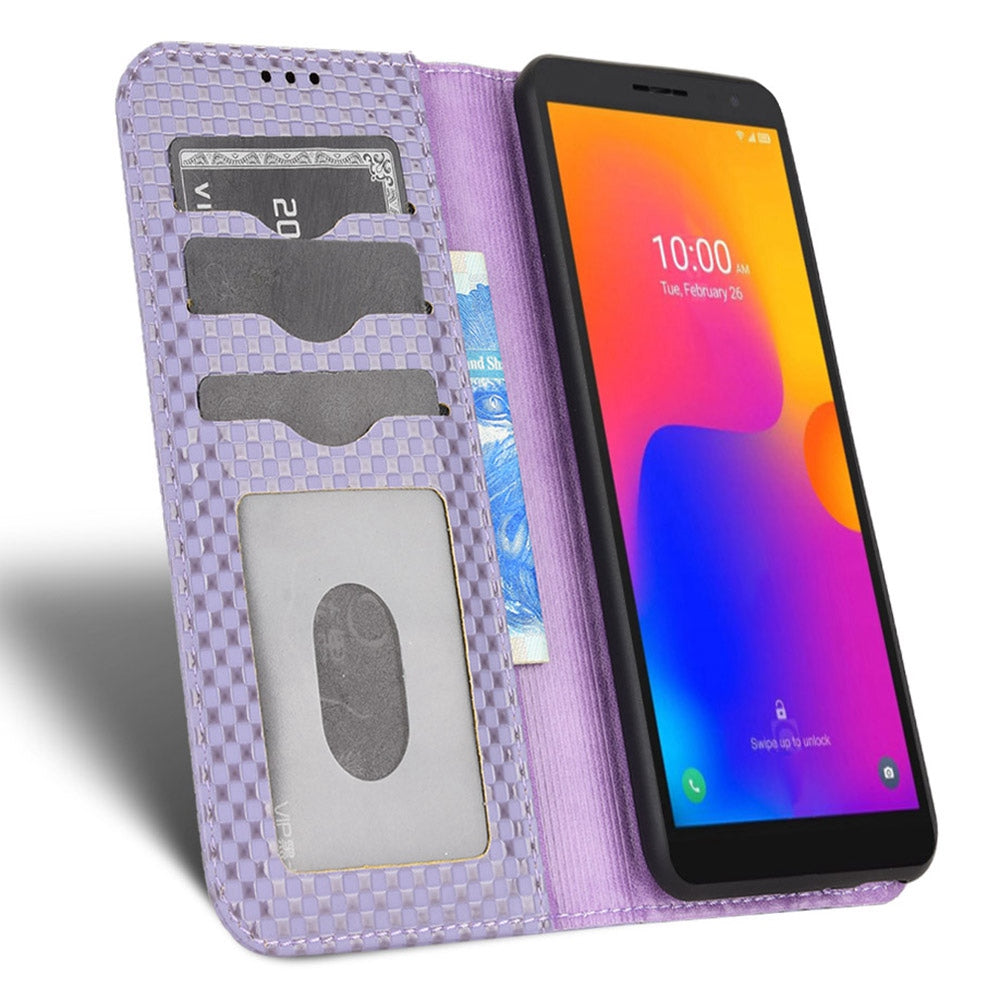 For Alcatel 1B (2022) / TCL 303 Grid Texture Folio Flip PU Leather Stand Case Magnetic Auto-absorbed Cell Phone Wallet Cover