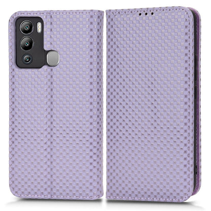 For Infinix Hot 12i 4G Grid Texture PU Leather+Inner TPU Stand Case Magnetic Auto-absorbed Cell Phone Wallet Cover