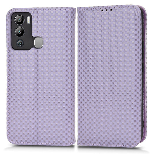 For Infinix Hot 12i 4G Grid Texture PU Leather+Inner TPU Stand Case Magnetic Auto-absorbed Cell Phone Wallet Cover