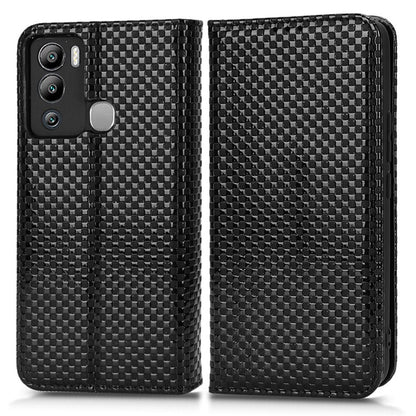 For Infinix Hot 12i 4G Grid Texture PU Leather+Inner TPU Stand Case Magnetic Auto-absorbed Cell Phone Wallet Cover