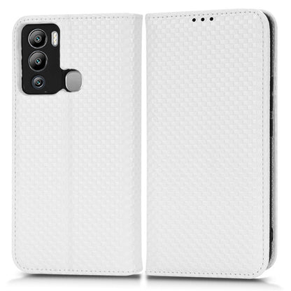 For Infinix Hot 12i 4G Grid Texture PU Leather+Inner TPU Stand Case Magnetic Auto-absorbed Cell Phone Wallet Cover