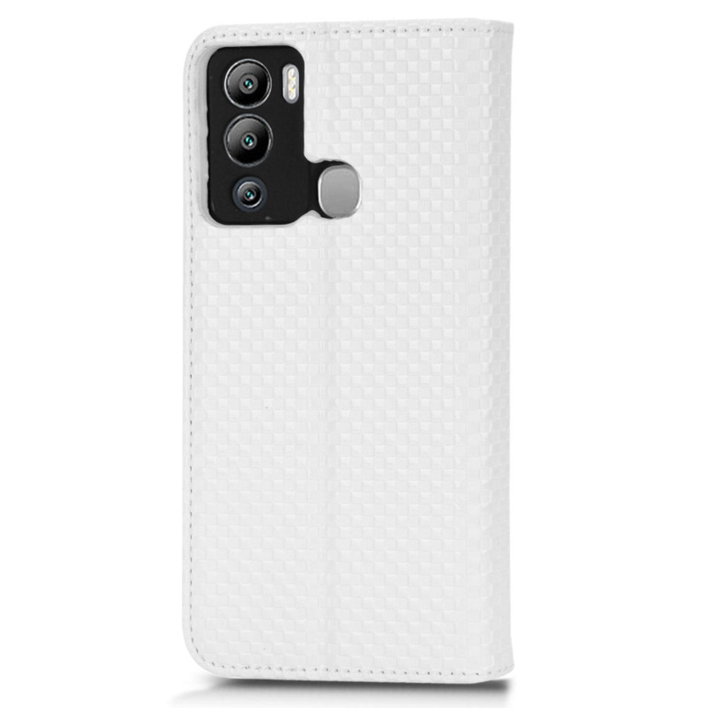 For Infinix Hot 12i 4G Grid Texture PU Leather+Inner TPU Stand Case Magnetic Auto-absorbed Cell Phone Wallet Cover
