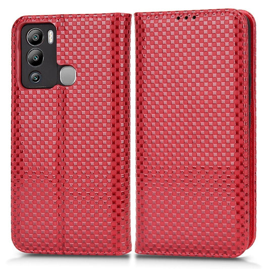 For Infinix Hot 12i 4G Grid Texture PU Leather+Inner TPU Stand Case Magnetic Auto-absorbed Cell Phone Wallet Cover