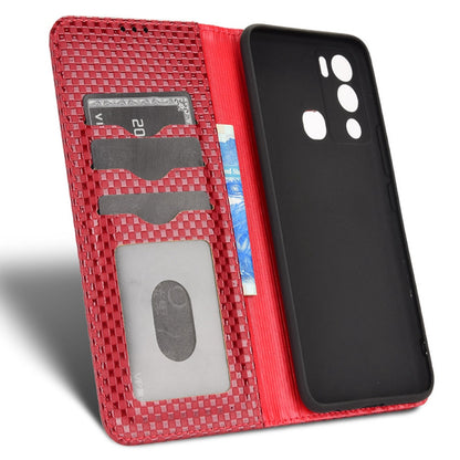For Infinix Hot 12i 4G Grid Texture PU Leather+Inner TPU Stand Case Magnetic Auto-absorbed Cell Phone Wallet Cover