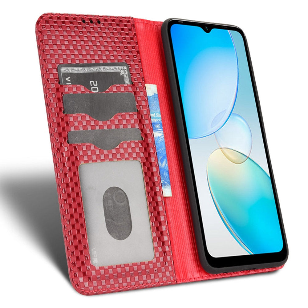 For Infinix Hot 12i 4G Grid Texture PU Leather+Inner TPU Stand Case Magnetic Auto-absorbed Cell Phone Wallet Cover