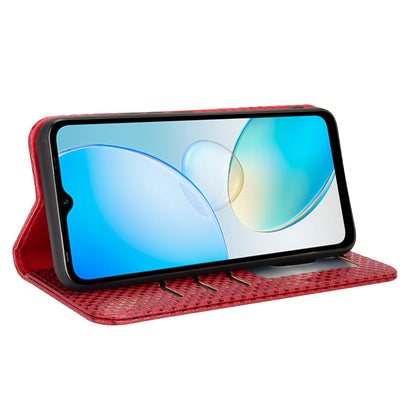 For Infinix Hot 12i 4G Grid Texture PU Leather+Inner TPU Stand Case Magnetic Auto-absorbed Cell Phone Wallet Cover