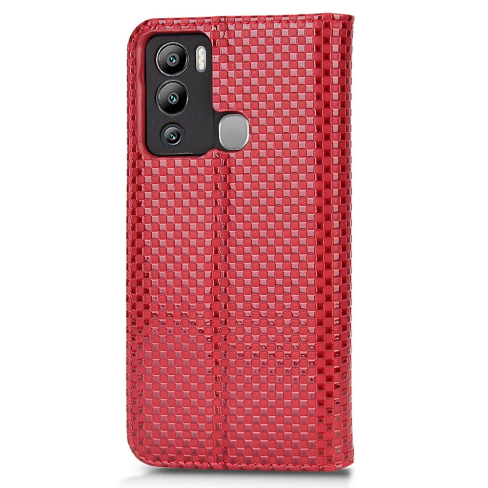 For Infinix Hot 12i 4G Grid Texture PU Leather+Inner TPU Stand Case Magnetic Auto-absorbed Cell Phone Wallet Cover
