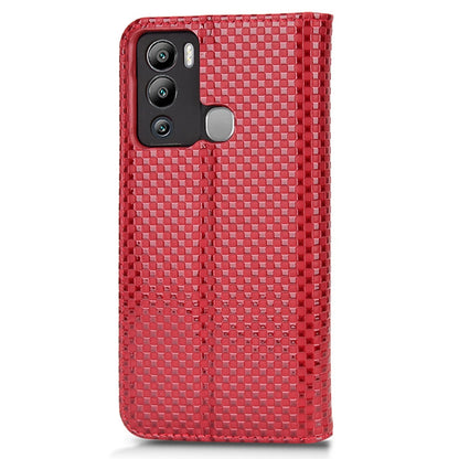 For Infinix Hot 12i 4G Grid Texture PU Leather+Inner TPU Stand Case Magnetic Auto-absorbed Cell Phone Wallet Cover