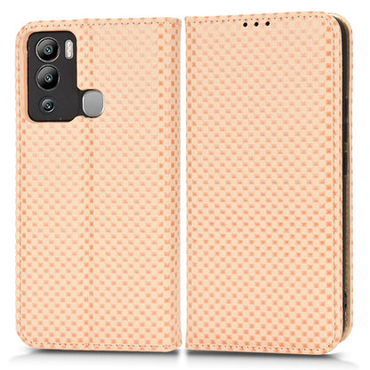 For Infinix Hot 12i 4G Grid Texture PU Leather+Inner TPU Stand Case Magnetic Auto-absorbed Cell Phone Wallet Cover