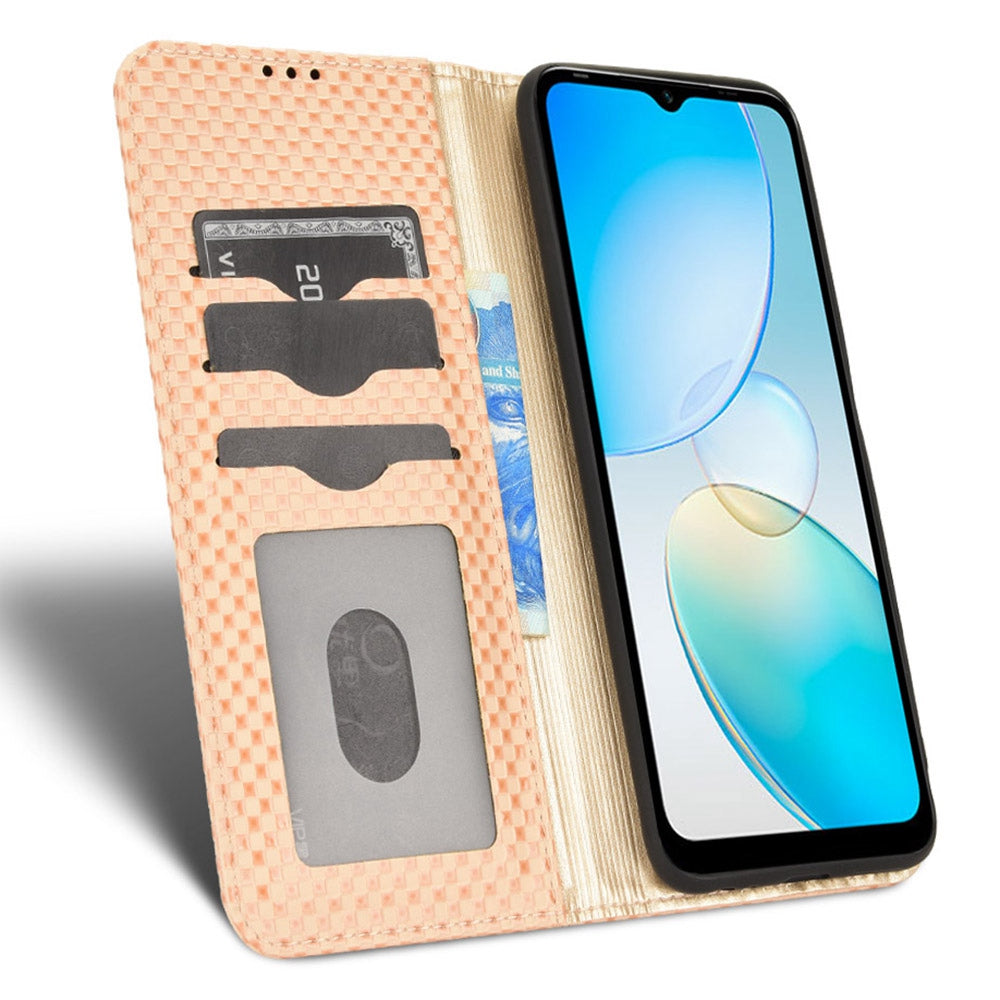 For Infinix Hot 12i 4G Grid Texture PU Leather+Inner TPU Stand Case Magnetic Auto-absorbed Cell Phone Wallet Cover