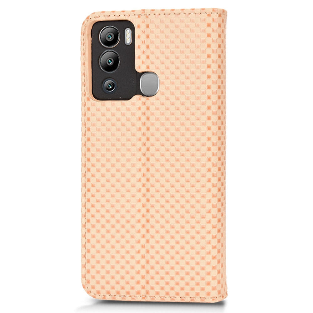For Infinix Hot 12i 4G Grid Texture PU Leather+Inner TPU Stand Case Magnetic Auto-absorbed Cell Phone Wallet Cover
