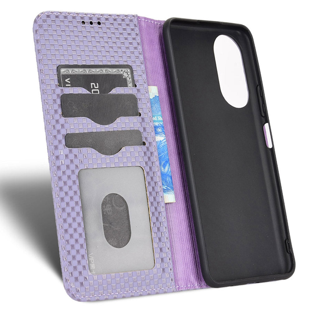 For Honor X7 Strong Magnetic Auto-absorbed Grid Texture PU Leather Stand Cell Phone Case Wallet Cover