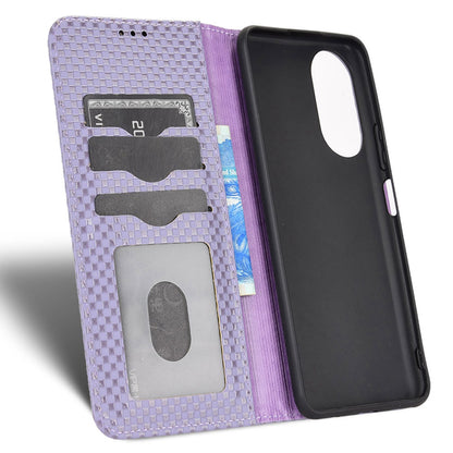 For Honor X7 Strong Magnetic Auto-absorbed Grid Texture PU Leather Stand Cell Phone Case Wallet Cover