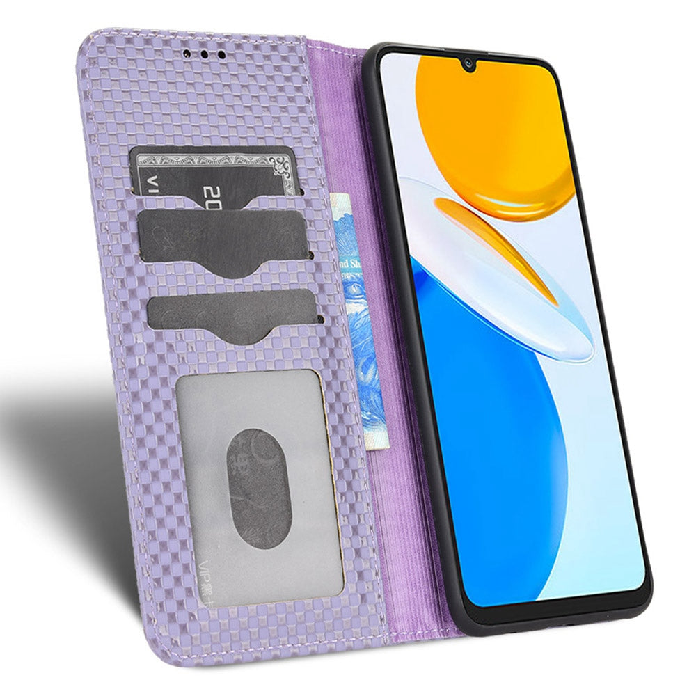 For Honor X7 Strong Magnetic Auto-absorbed Grid Texture PU Leather Stand Cell Phone Case Wallet Cover