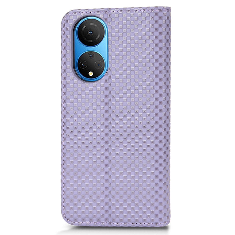 For Honor X7 Strong Magnetic Auto-absorbed Grid Texture PU Leather Stand Cell Phone Case Wallet Cover