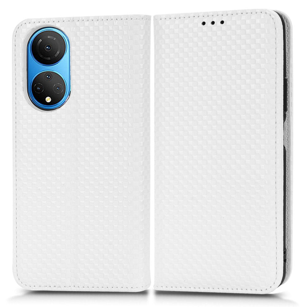 For Honor X7 Strong Magnetic Auto-absorbed Grid Texture PU Leather Stand Cell Phone Case Wallet Cover