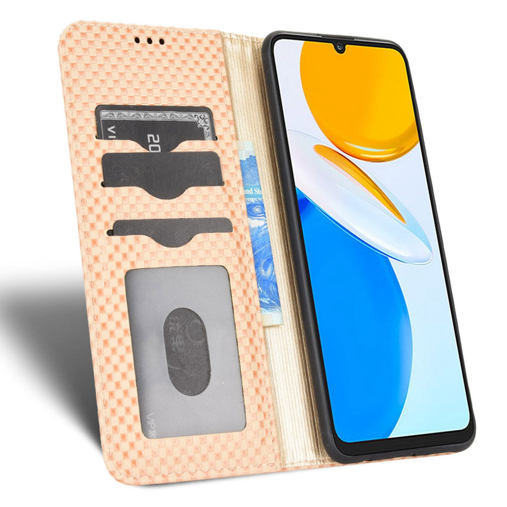 For Honor X7 Strong Magnetic Auto-absorbed Grid Texture PU Leather Stand Cell Phone Case Wallet Cover