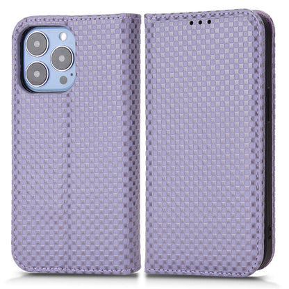 For iPhone 13 Pro 6.1 inch Grid Texture PU Leather Stand Case Magnetic Auto-absorbed Cell Phone Wallet Cover