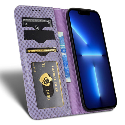 For iPhone 13 Pro 6.1 inch Grid Texture PU Leather Stand Case Magnetic Auto-absorbed Cell Phone Wallet Cover