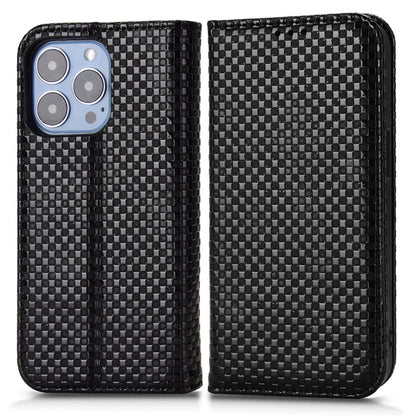 For iPhone 13 Pro 6.1 inch Grid Texture PU Leather Stand Case Magnetic Auto-absorbed Cell Phone Wallet Cover