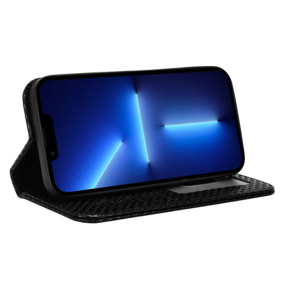 For iPhone 13 Pro 6.1 inch Grid Texture PU Leather Stand Case Magnetic Auto-absorbed Cell Phone Wallet Cover