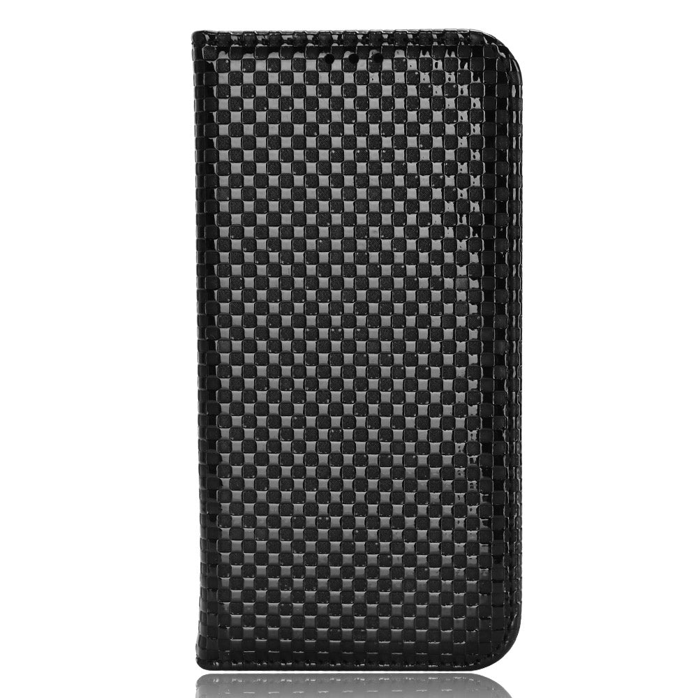For iPhone 13 Pro 6.1 inch Grid Texture PU Leather Stand Case Magnetic Auto-absorbed Cell Phone Wallet Cover