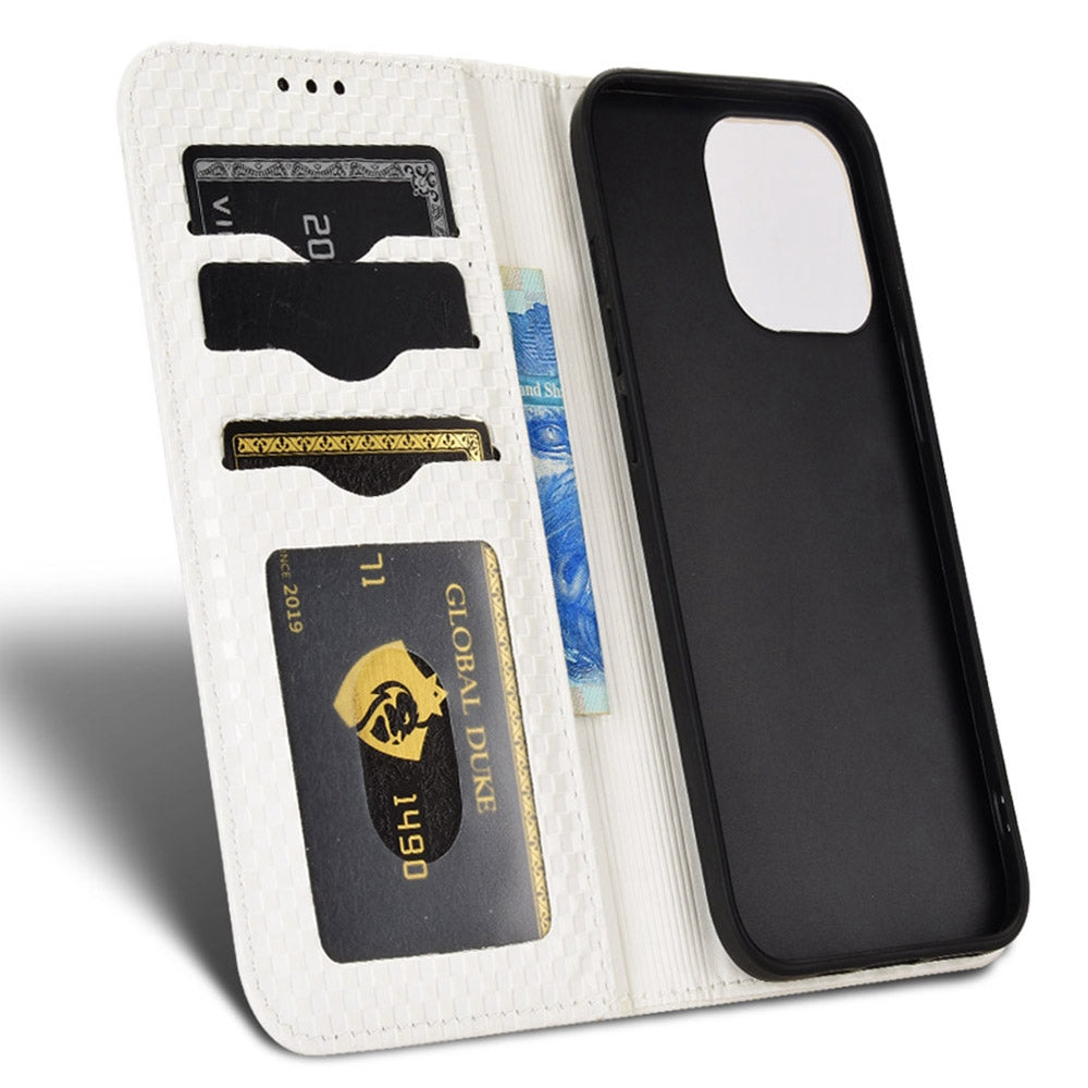 For iPhone 13 Pro 6.1 inch Grid Texture PU Leather Stand Case Magnetic Auto-absorbed Cell Phone Wallet Cover