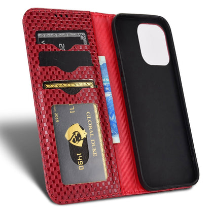 For iPhone 13 Pro 6.1 inch Grid Texture PU Leather Stand Case Magnetic Auto-absorbed Cell Phone Wallet Cover