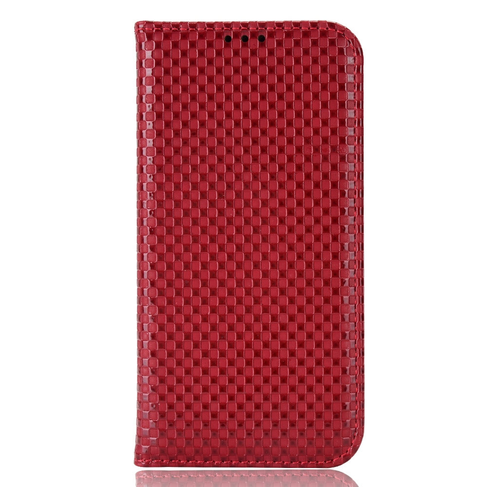 For iPhone 13 Pro 6.1 inch Grid Texture PU Leather Stand Case Magnetic Auto-absorbed Cell Phone Wallet Cover