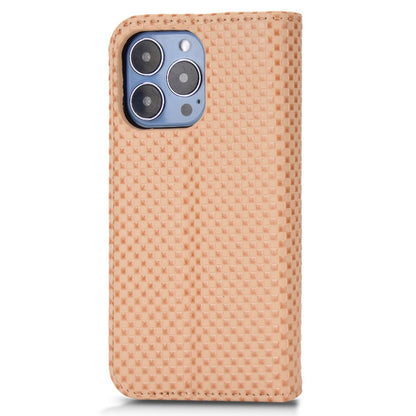 For iPhone 13 Pro 6.1 inch Grid Texture PU Leather Stand Case Magnetic Auto-absorbed Cell Phone Wallet Cover