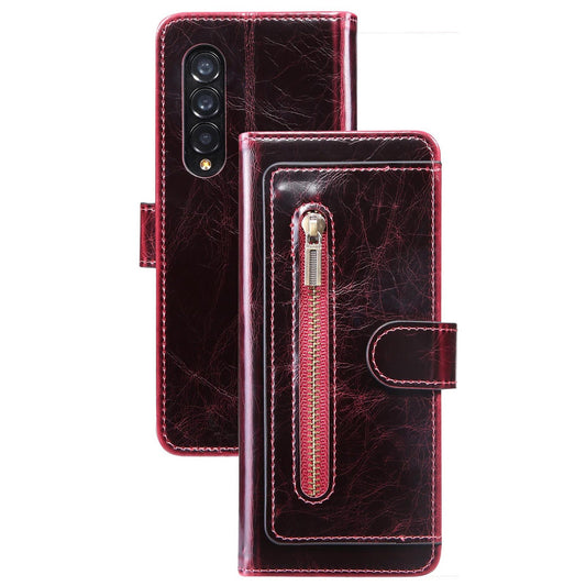 For Samsung Galaxy Z Fold3 5G Waxy Texture Zipper Pocket PU Leather Case Stand Wallet Folio Flip Phone Cover