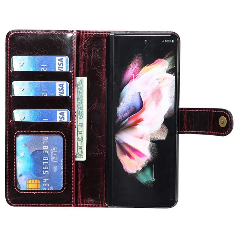 For Samsung Galaxy Z Fold3 5G Waxy Texture Zipper Pocket PU Leather Case Stand Wallet Folio Flip Phone Cover