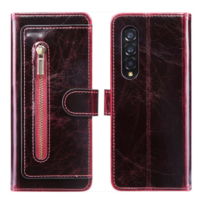 For Samsung Galaxy Z Fold3 5G Waxy Texture Zipper Pocket PU Leather Case Stand Wallet Folio Flip Phone Cover