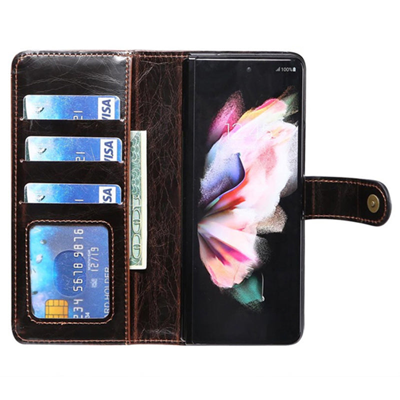 For Samsung Galaxy Z Fold3 5G Waxy Texture Zipper Pocket PU Leather Case Stand Wallet Folio Flip Phone Cover
