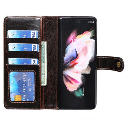 For Samsung Galaxy Z Fold3 5G Waxy Texture Zipper Pocket PU Leather Case Stand Wallet Folio Flip Phone Cover