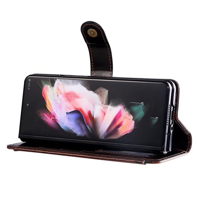 For Samsung Galaxy Z Fold3 5G Waxy Texture Zipper Pocket PU Leather Case Stand Wallet Folio Flip Phone Cover