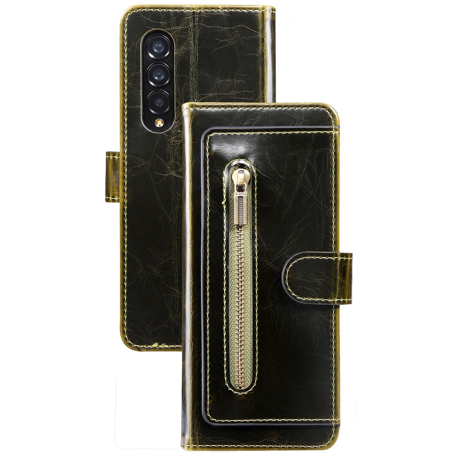 For Samsung Galaxy Z Fold3 5G Waxy Texture Zipper Pocket PU Leather Case Stand Wallet Folio Flip Phone Cover
