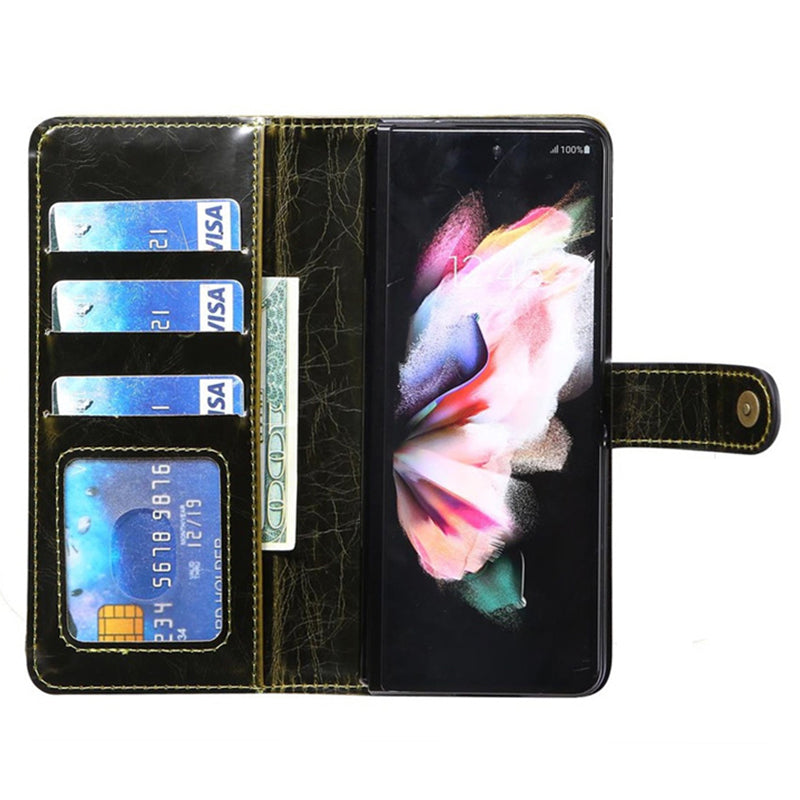 For Samsung Galaxy Z Fold3 5G Waxy Texture Zipper Pocket PU Leather Case Stand Wallet Folio Flip Phone Cover