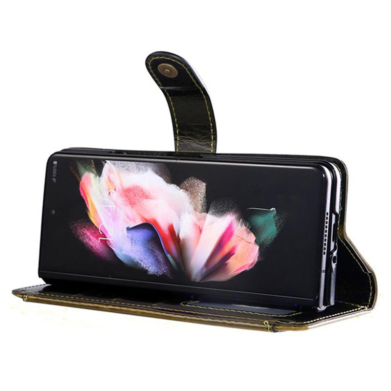 For Samsung Galaxy Z Fold3 5G Waxy Texture Zipper Pocket PU Leather Case Stand Wallet Folio Flip Phone Cover