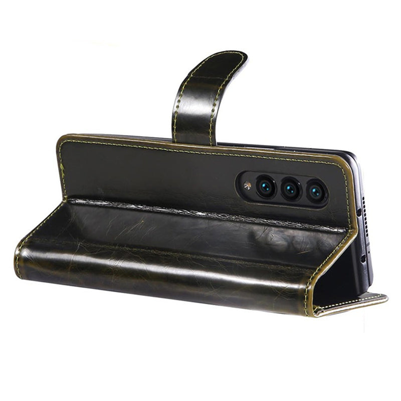 For Samsung Galaxy Z Fold3 5G Waxy Texture Zipper Pocket PU Leather Case Stand Wallet Folio Flip Phone Cover