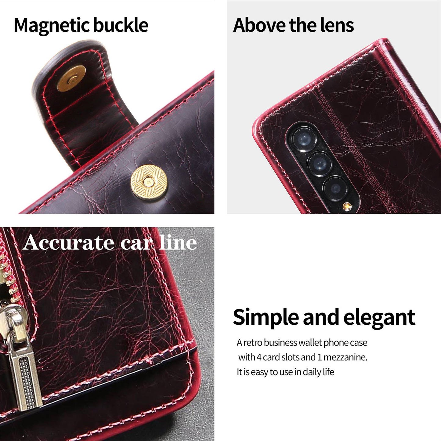 For Samsung Galaxy Z Fold3 5G Waxy Texture Zipper Pocket PU Leather Case Stand Wallet Folio Flip Phone Cover