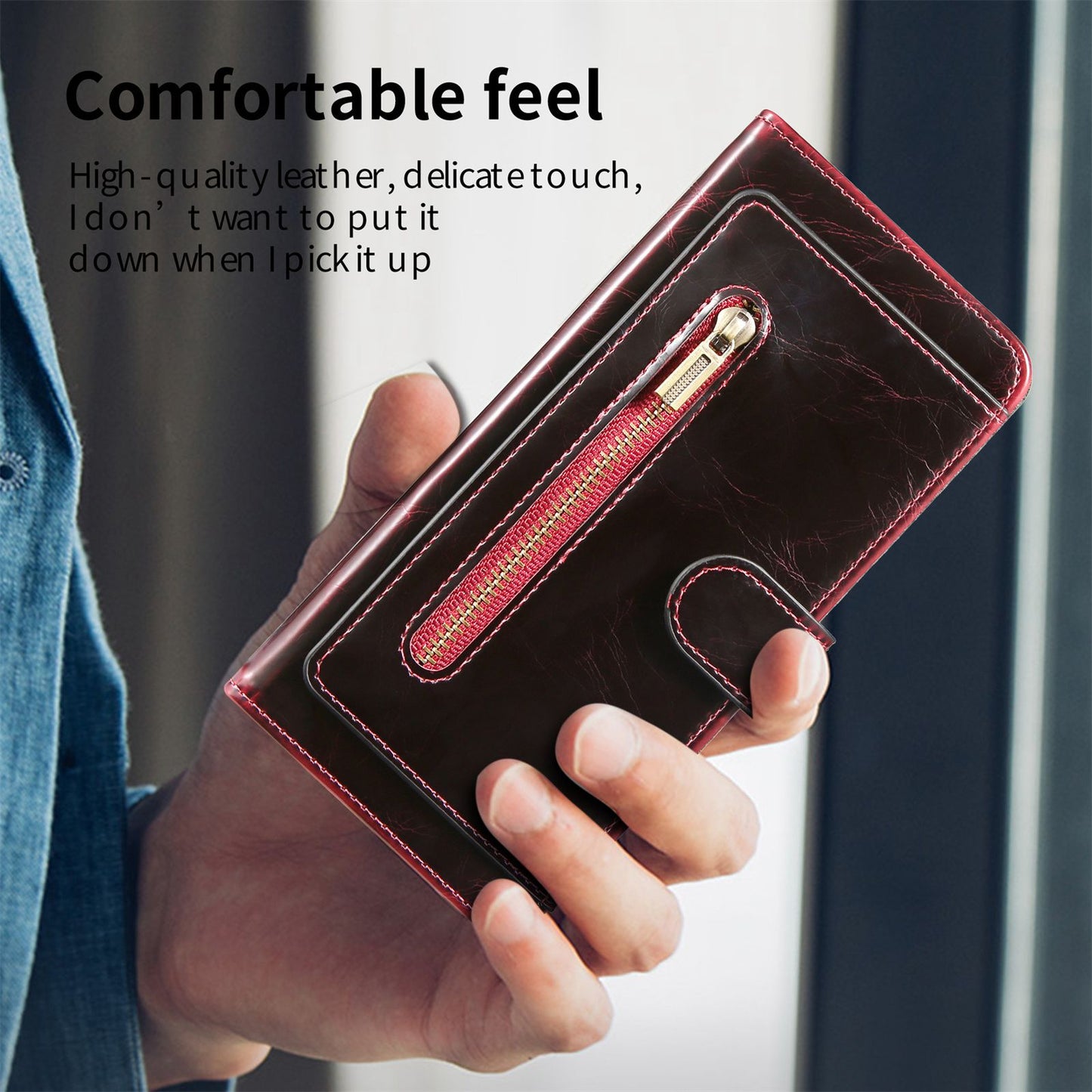 For Samsung Galaxy Z Fold3 5G Waxy Texture Zipper Pocket PU Leather Case Stand Wallet Folio Flip Phone Cover