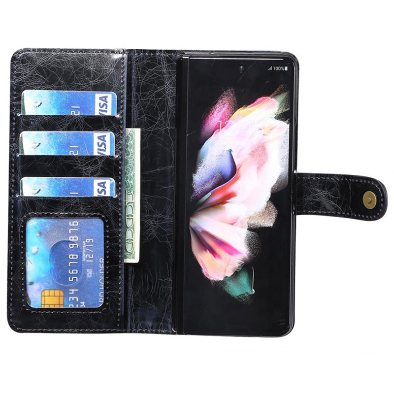 For Samsung Galaxy Z Fold3 5G Waxy Texture Zipper Pocket PU Leather Case Stand Wallet Folio Flip Phone Cover