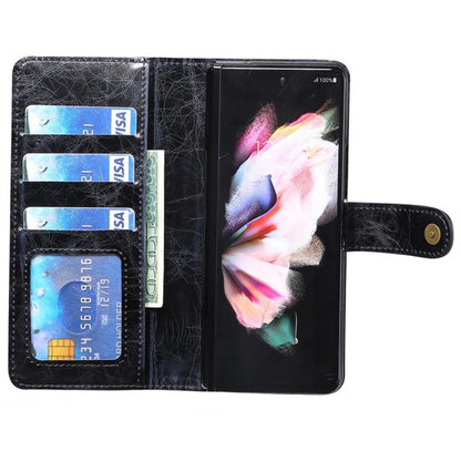 For Samsung Galaxy Z Fold3 5G Waxy Texture Zipper Pocket PU Leather Case Stand Wallet Folio Flip Phone Cover