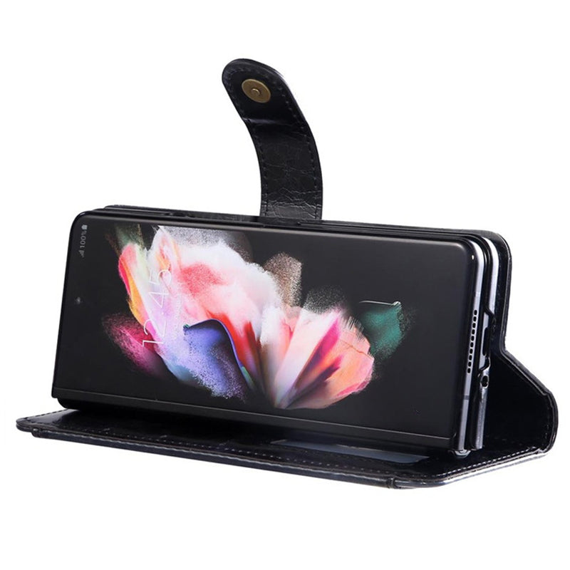For Samsung Galaxy Z Fold3 5G Waxy Texture Zipper Pocket PU Leather Case Stand Wallet Folio Flip Phone Cover