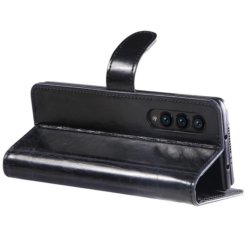 For Samsung Galaxy Z Fold3 5G Waxy Texture Zipper Pocket PU Leather Case Stand Wallet Folio Flip Phone Cover