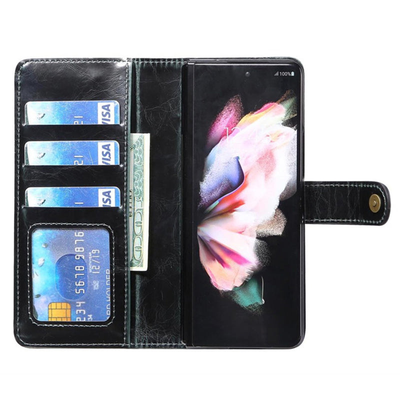 For Samsung Galaxy Z Fold3 5G Waxy Texture Zipper Pocket PU Leather Case Stand Wallet Folio Flip Phone Cover